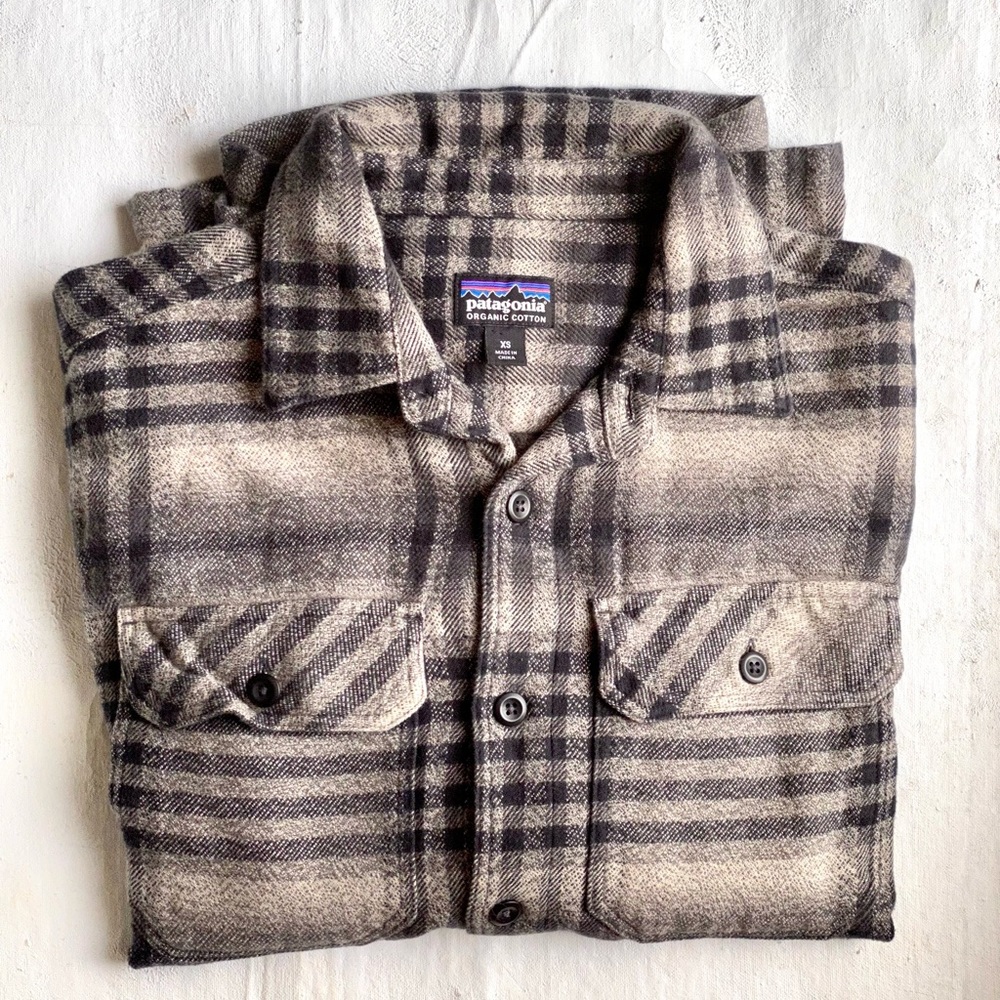 Patagonia Fjord Organic Cotton Long Sleeve Mid-weight Flannel Shirt Gray XS